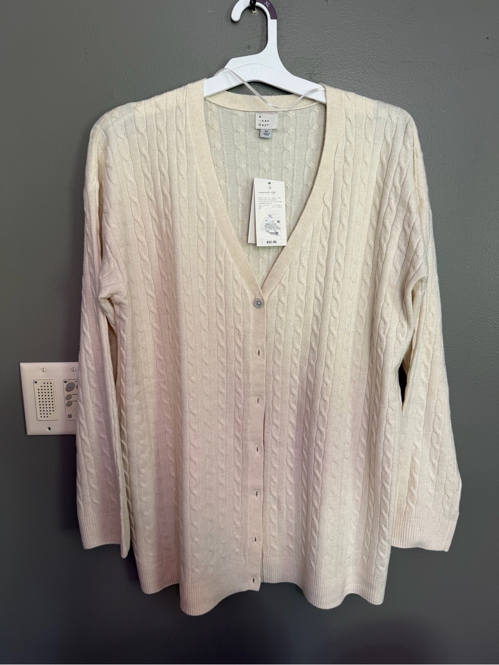 NWT A New Day Cable Knit Cardigan Sweater Cream XL